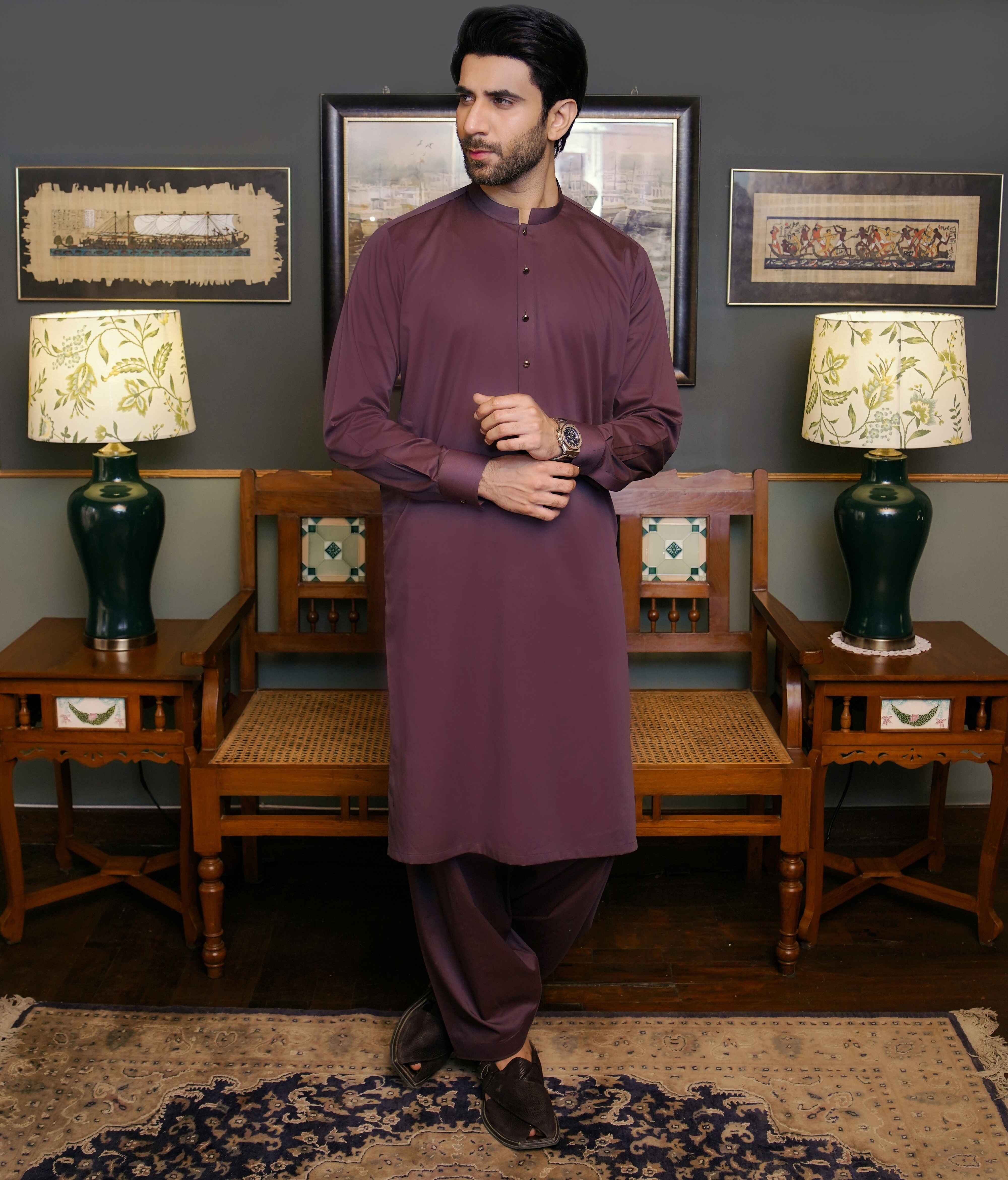 BROWN TEXTURED KAMEEZ SHALWAR