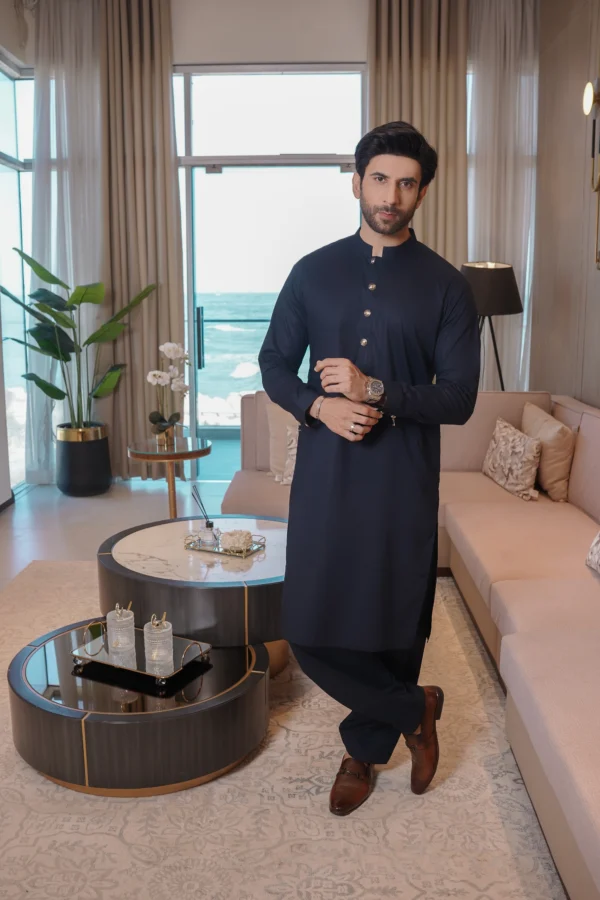 Navy Blue Kameez Shalwar For Men