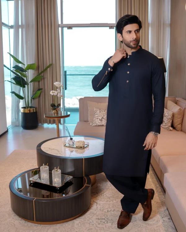 Navy Blue Kameez Shalwar For Men