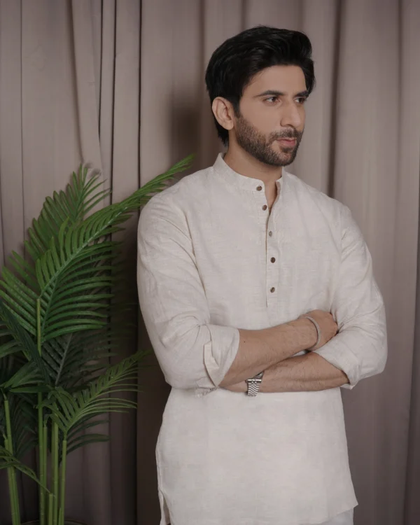 Cream Short Kurta For Men